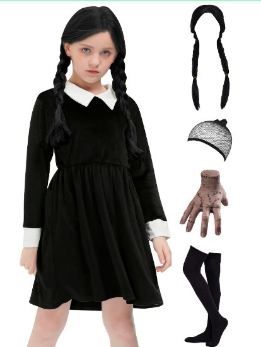 BesserBay Halloween Velvet A-Line Long Sleeve Costumes Pleated Wensday
